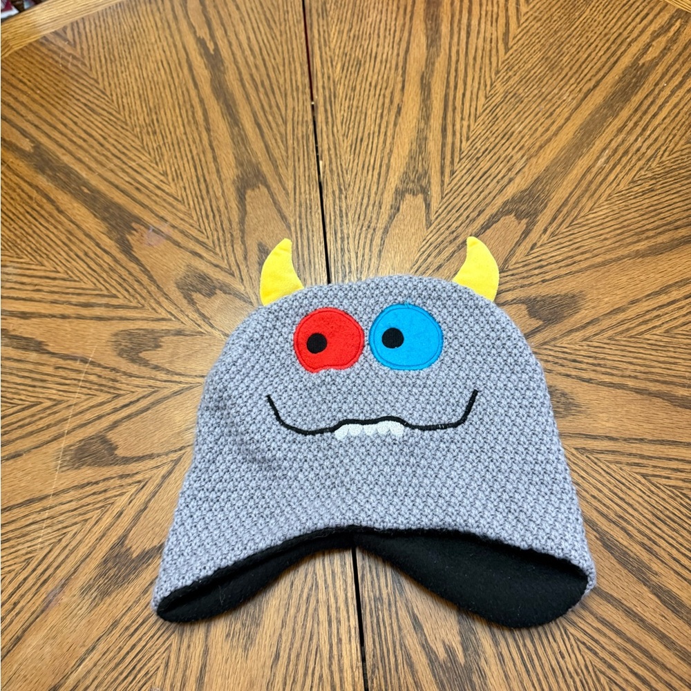 Playful Gray Beanie with Yellow Horns